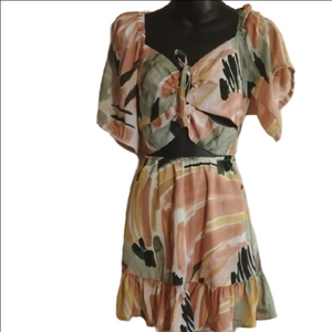 Orange and Green Ruffled Skater Mini Dress. Size Xs